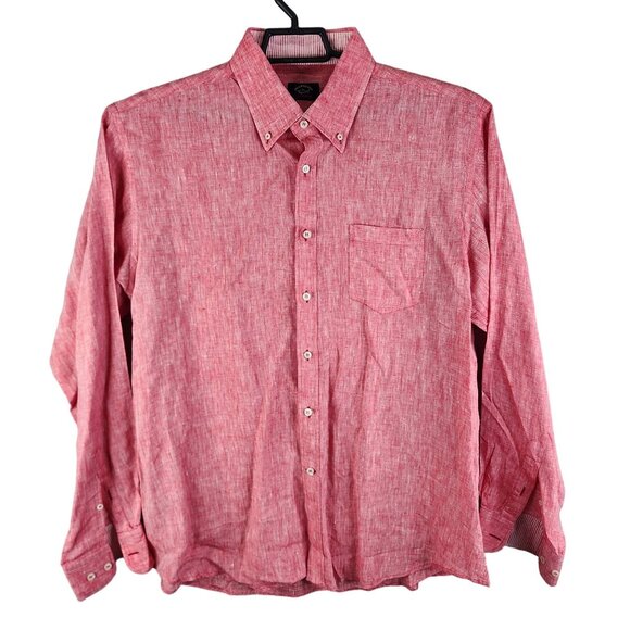 Mens Red Phil & Shark Yachting Shirt Button-Up 100% Linen Long Sleeve Size L - Picture 1 of 11